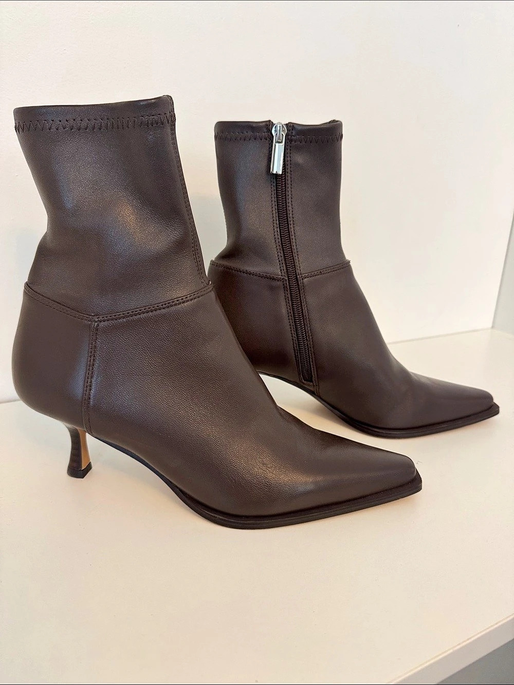 Pointed Toe Leather Booties in Brown US 8 Like New